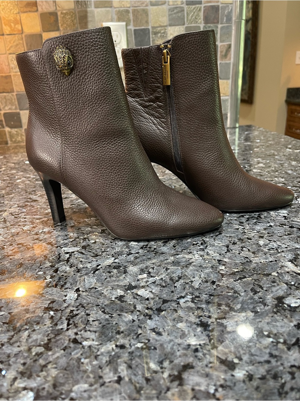 Kurt Geiger London Shoreditch Dark Brown Pebbled Leather Ankle Boots 6.5